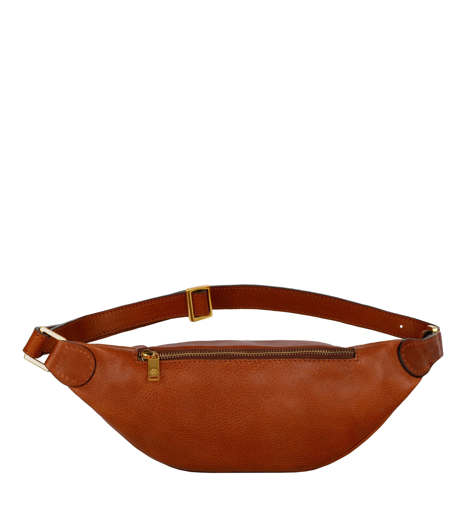 Gürteltasche|Bodybag aus Leder in Cognac mit Reißverschluss und Vortasche - leder-accessoires.com