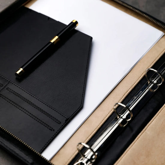 Dokumentenmappe-| Organizer A4 in Schwarz mit Reißverschluss und Griff - leder-accessoires.com