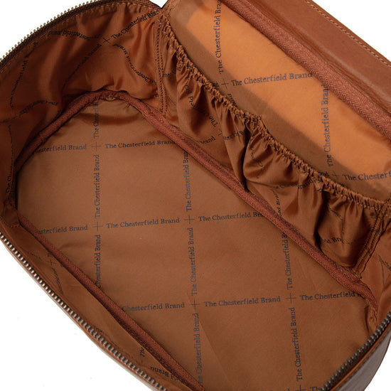 Kultur-| Kosmetiktasche 29x13x16cm in Cognac aus Leder - leder-accessoires.com