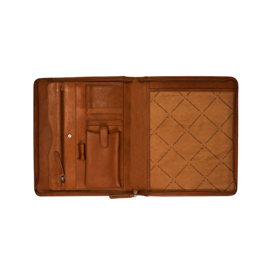 Dokumentenmappe 28x3x34cm in Cognac mit Reißverschluss - leder-accessoires.com