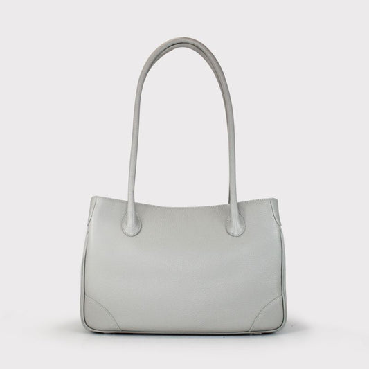 Schultertasche 35x24x13cm in Hellgrau aus Leder - leder-accessoires.com