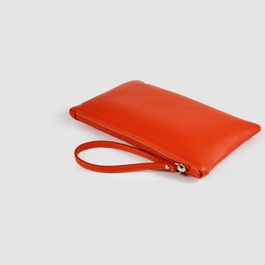 Kosmetiktasche| Clutch 25x1x15cm in Orange aus Leder - leder-accessoires.com
