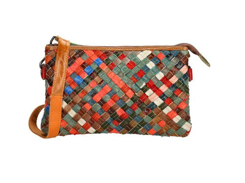 Clutch in Multicolor 24x15 cm aus Leder mit Flechtmuster