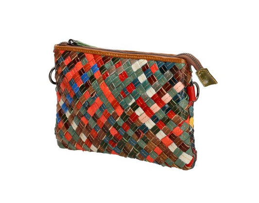 Clutch in Multicolor 24x15 cm aus Leder mit Flechtmuster