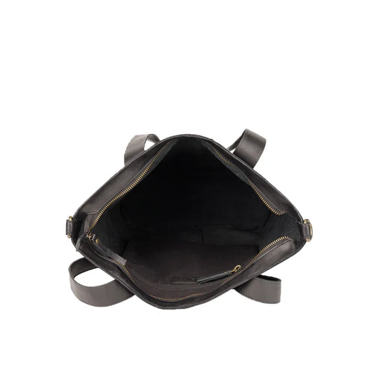 Ledershopper Hochformat Schwarz mit Innenreißverschlussfach und Schultergurt