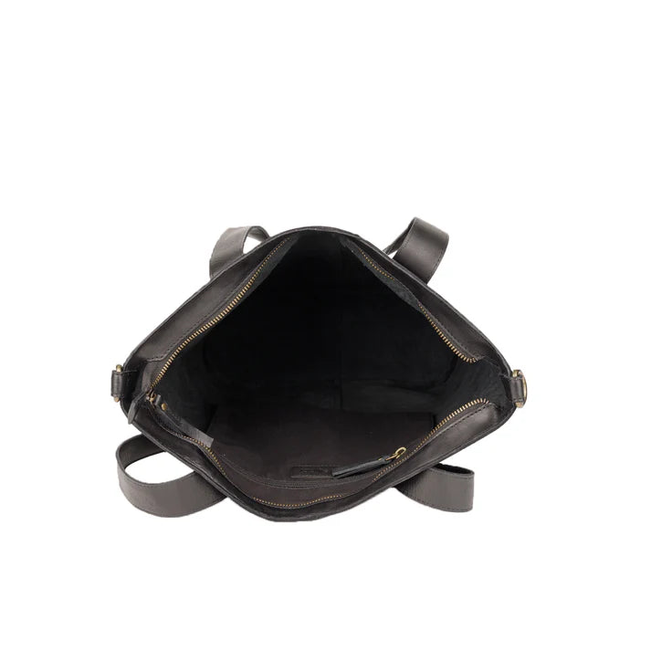 Ledershopper Hochformat Schwarz mit Innenreißverschlussfach und Schultergurt