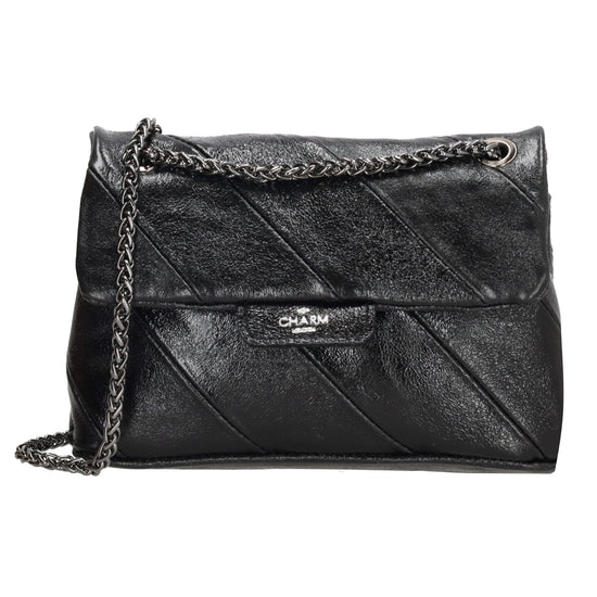 Clutch|Umhängetasche 22x14cm in Metallic Schwarz aus Leder - leder-accessoires.com