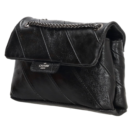 Clutch|Umhängetasche 22x14cm in Metallic Schwarz aus Leder - leder-accessoires.com