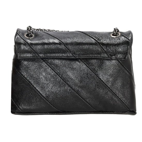 Clutch|Umhängetasche 22x14cm in Metallic Schwarz aus Leder - leder-accessoires.com