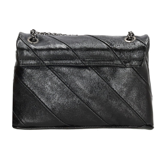 Clutch|Umhängetasche 22x14cm in Metallic Schwarz aus Leder