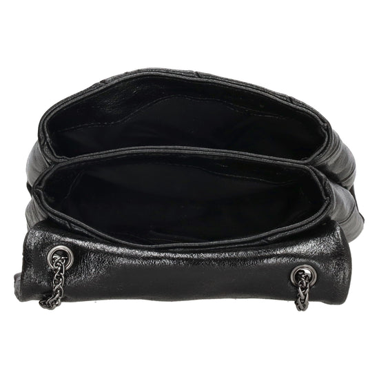 Clutch|Umhängetasche 22x14cm in Metallic Schwarz aus Leder - leder-accessoires.com