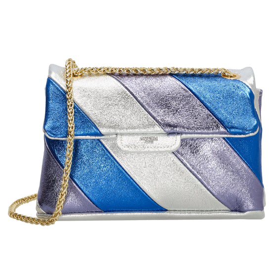 Clutch|Umhängetasche 22x14cm in Metallic Blau aus Leder - leder-accessoires.com