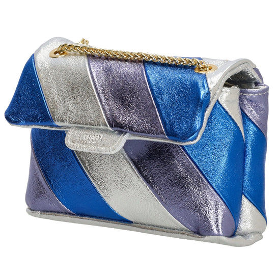 Clutch|Umhängetasche 22x14cm in Metallic Blau aus Leder - leder-accessoires.com