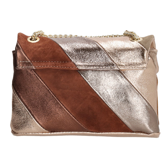 Clutch|Umhängetasche 22x14cm in Metallic Taupe aus Leder