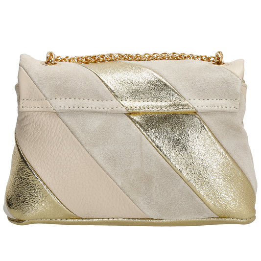 Clutch|Umhängetasche 22x14cm in Metallic Beige aus Leder