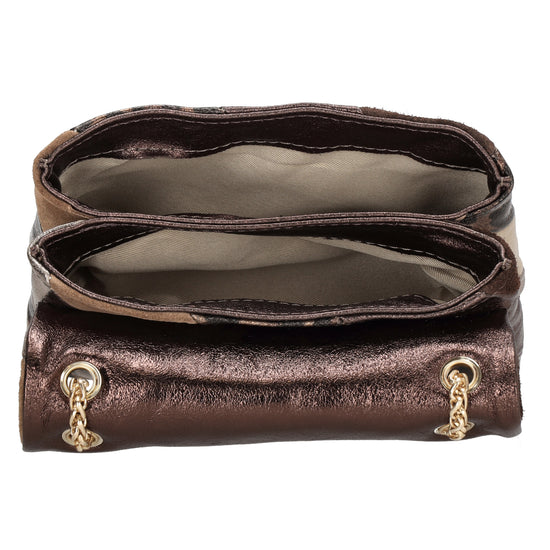 Clutch|Umhängetasche 22x14cm in Metallic Dunkelbraun aus Leder - leder-accessoires.com
