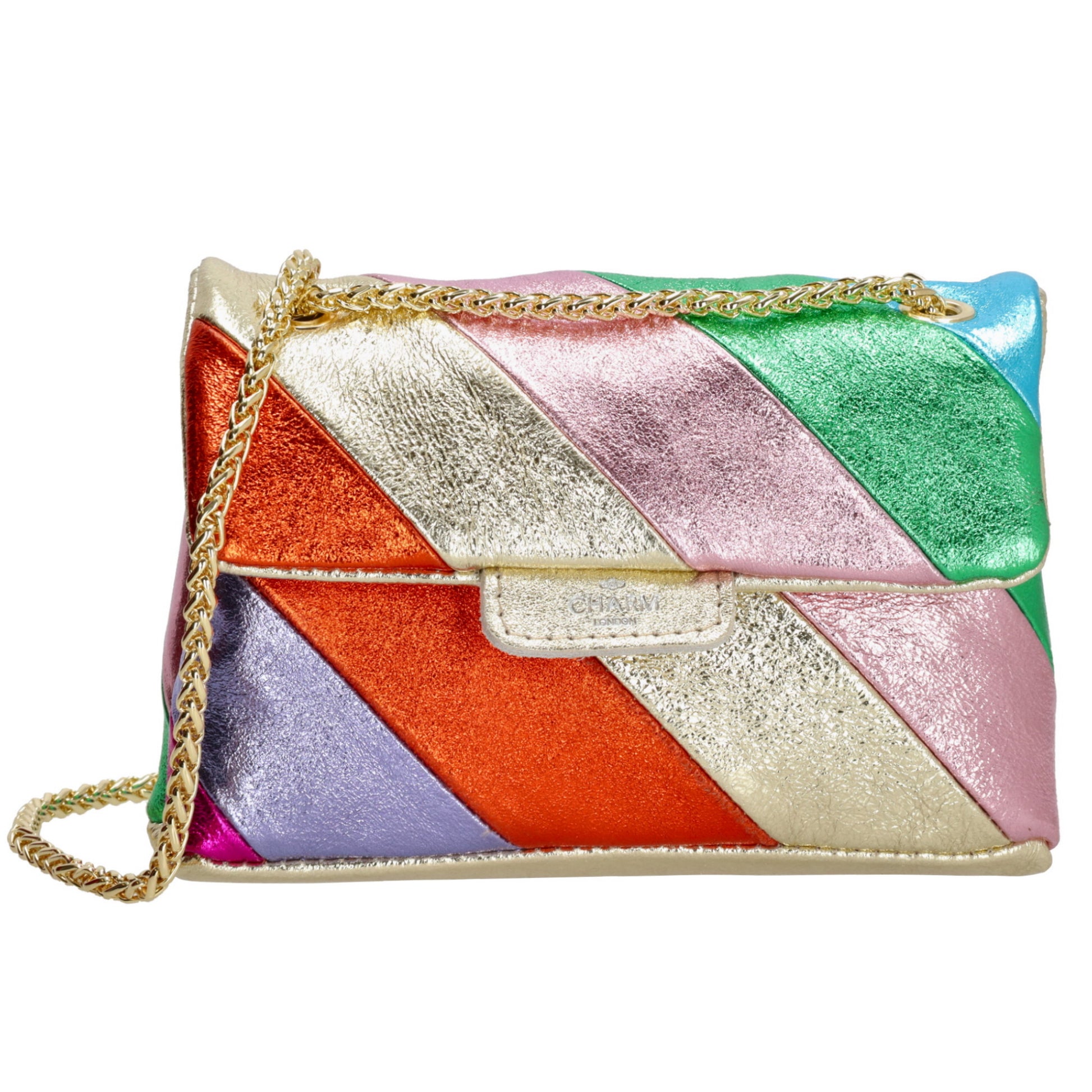 Clutch|Umhängetasche 22x14cm in Metallic Regenbogen aus Leder - leder-accessoires.com