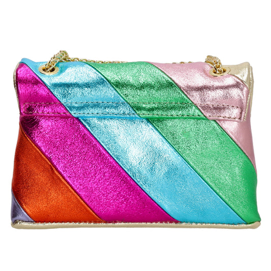 Clutch|Umhängetasche 22x14cm in Metallic Regenbogen aus Leder