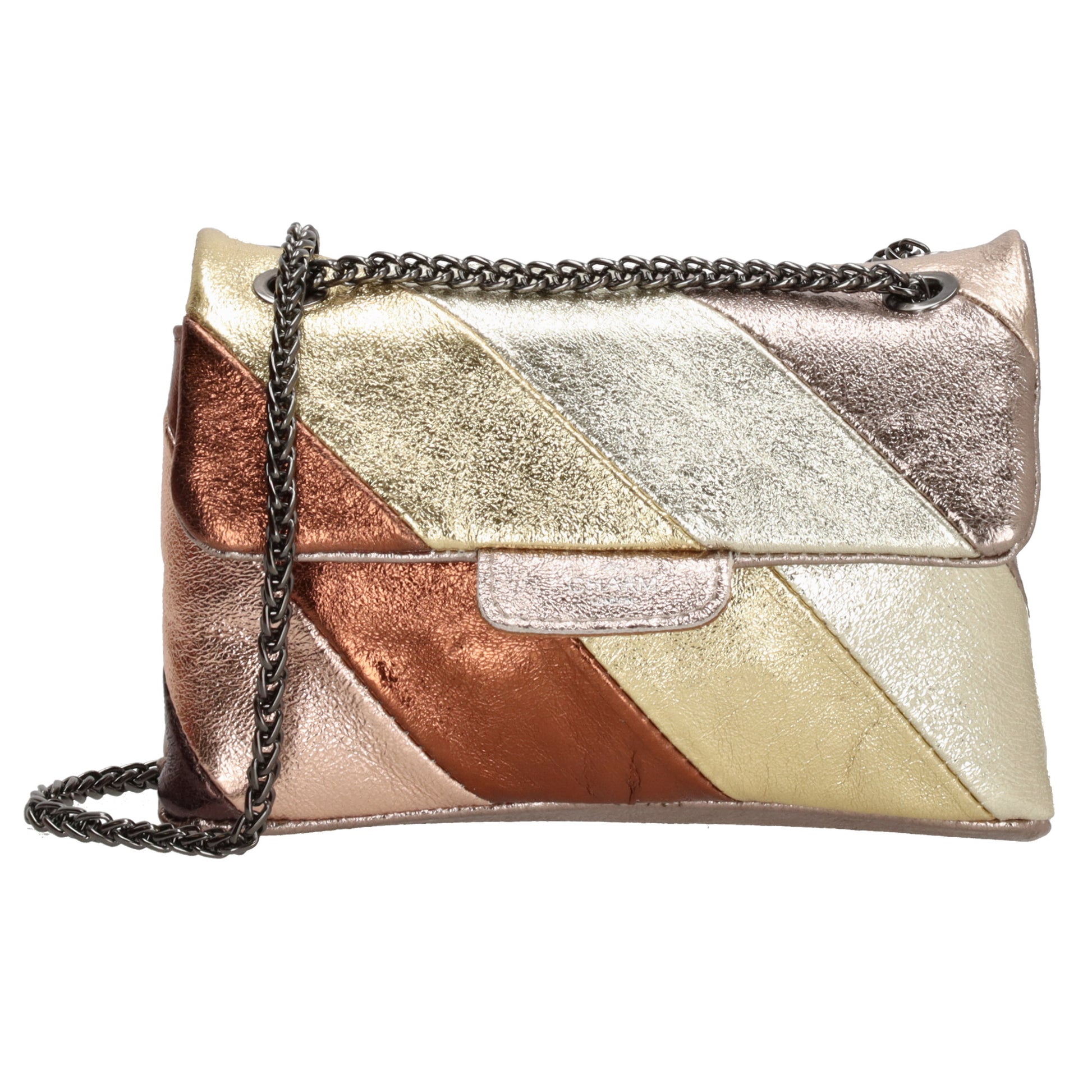 Clutch|Umhängetasche 22x14cm in Metallic Gold aus Leder - leder-accessoires.com