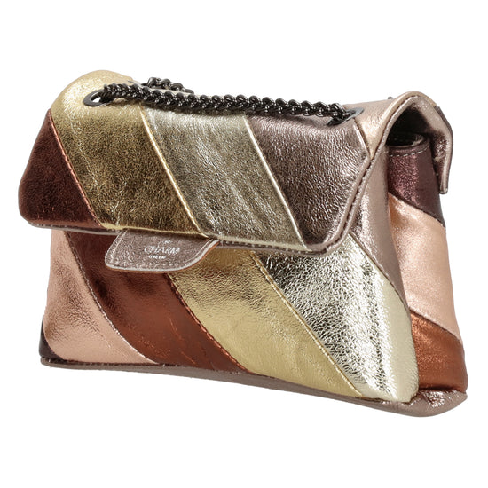 Clutch|Umhängetasche 22x14cm in Metallic Gold aus Leder - leder-accessoires.com