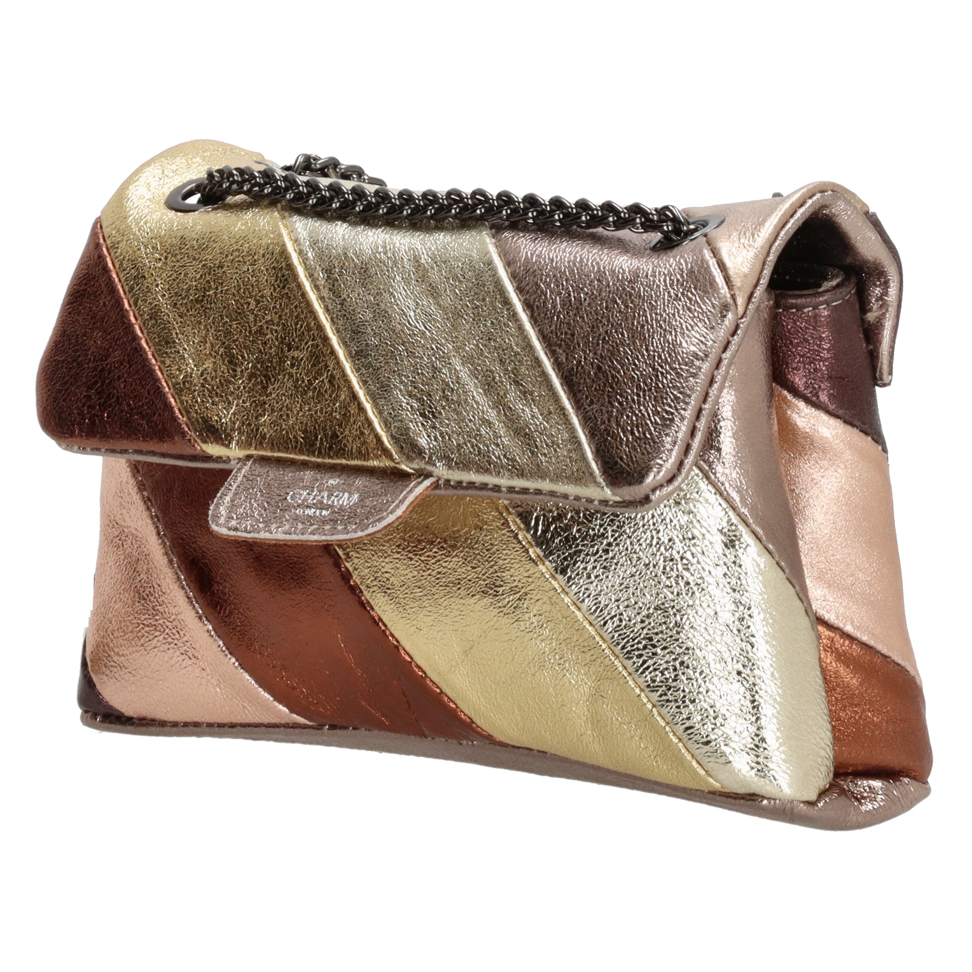 Clutch|Umhängetasche 22x14cm in Metallic Gold aus Leder - leder-accessoires.com