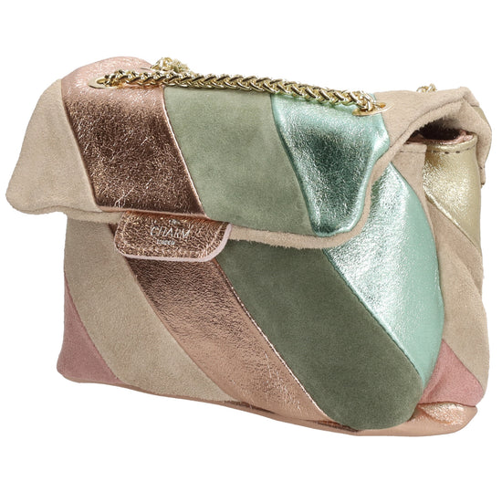 Clutch|Umhängetasche 22x14cm in Metallic Pastell aus Leder - leder-accessoires.com