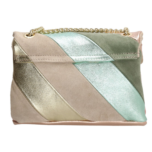 Clutch|Umhängetasche 22x14cm in Metallic Pastell aus Leder