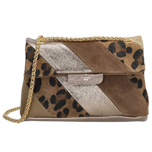 Clutch|Umhängetasche 22x14cm in Metallic Leopard aus Leder