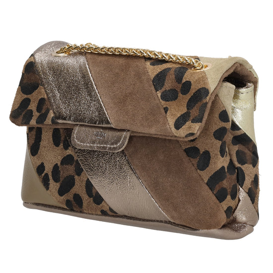 Clutch|Umhängetasche 22x14cm in Metallic Leopard aus Leder - leder-accessoires.com