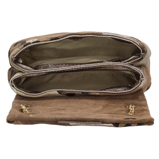 Clutch|Umhängetasche 22x14cm in Metallic Leopard aus Leder - leder-accessoires.com