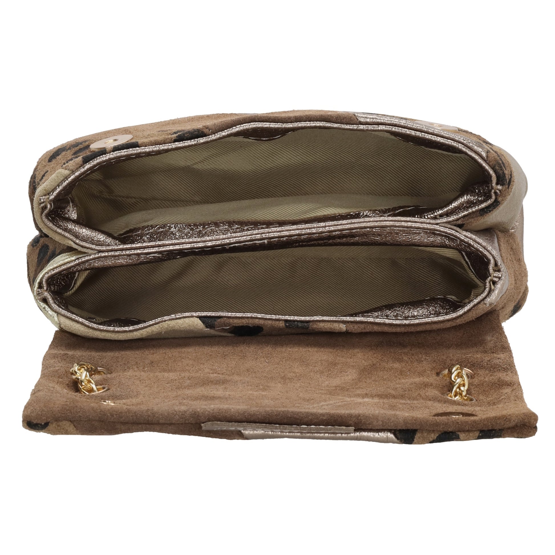 Clutch|Umhängetasche 22x14cm in Metallic Leopard aus Leder - leder-accessoires.com