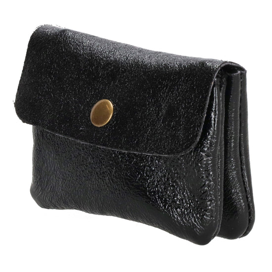 Lederbörse Mini 11x7,5cm in Schwarz-Metallic mit Druckknopf - leder-accessoires.com