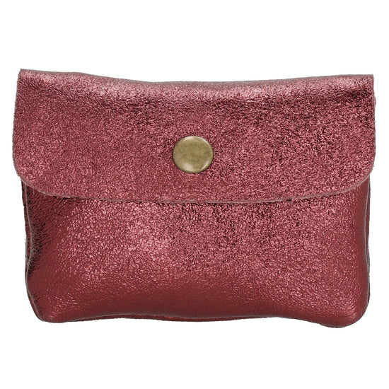 Lederbörse Mini 11x7,5cm in Bordeaux-Metallic mit Druckknopf - leder-accessoires.com