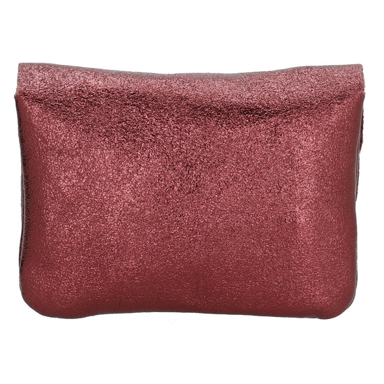 Lederbörse Mini 11x7,5cm in Bordeaux-Metallic mit Druckknopf - leder-accessoires.com