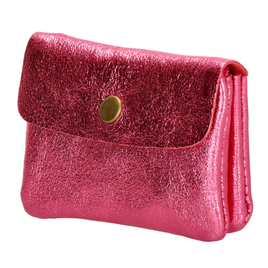 Lederbörse Mini 11x7,5cm in Rosa-Metallic mit Druckknopf - leder-accessoires.com