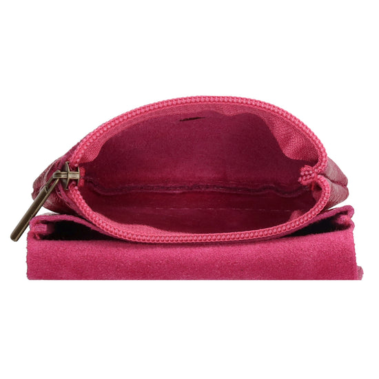 Lederbörse Mini 11x7,5cm in Fuchsia-Metallic mit Druckknopf - leder-accessoires.com