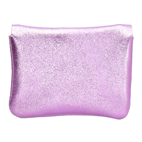 Lederbörse Mini 11x7,5cm in Flieder-Metallic mit Druckknopf - leder-accessoires.com