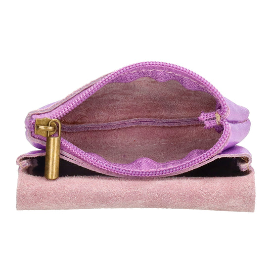 Lederbörse Mini 11x7,5cm in Flieder-Metallic mit Druckknopf - leder-accessoires.com