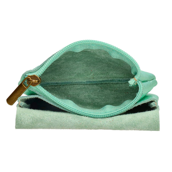 Lederbörse Mini 11x7,5cm in Minz-Metallic mit Druckknopf - leder-accessoires.com