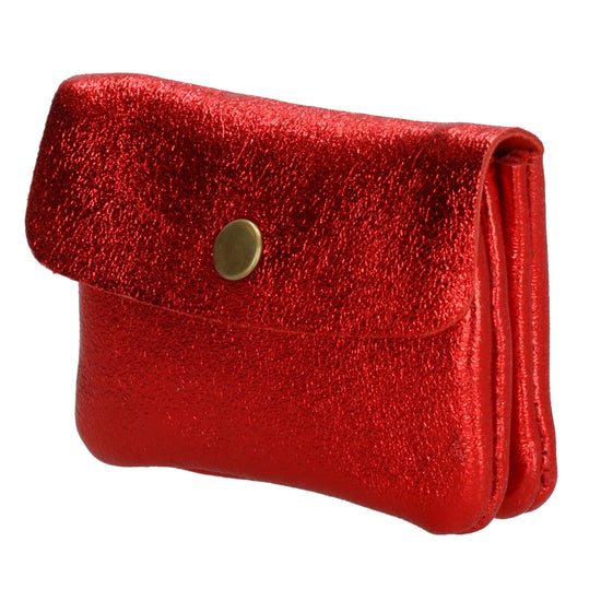 Lederbörse Mini 11x7,5cm in Rot-Metallic mit Druckknopf - leder-accessoires.com