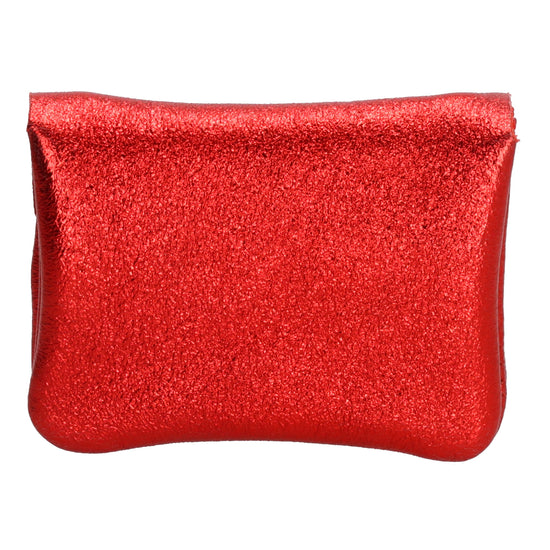 Lederbörse Mini 11x7,5cm in Rot-Metallic mit Druckknopf - leder-accessoires.com