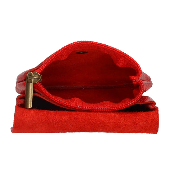 Lederbörse Mini 11x7,5cm in Rot-Metallic mit Druckknopf - leder-accessoires.com
