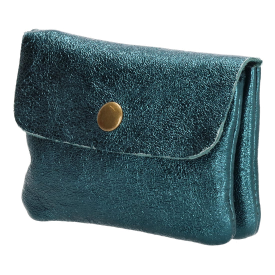 Lederbörse Mini 11x7,5cm in Petrol-Metallic mit Druckknopf - leder-accessoires.com