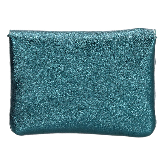 Lederbörse Mini 11x7,5cm in Petrol-Metallic mit Druckknopf - leder-accessoires.com