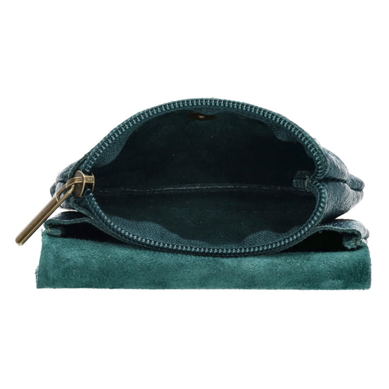 Lederbörse Mini 11x7,5cm in Petrol-Metallic mit Druckknopf - leder-accessoires.com