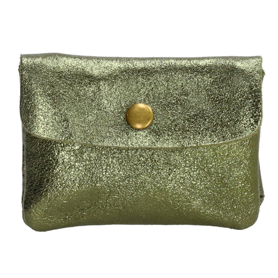 Lederbörse Mini 11x7,5cm in Olivgrün-Metallic mit Druckknopf - leder-accessoires.com