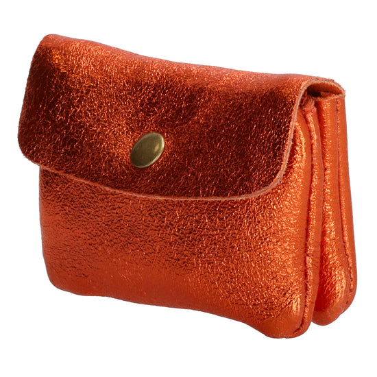 Lederbörse Mini 11x7,5cm in Orange-Metallic mit Druckknopf - leder-accessoires.com