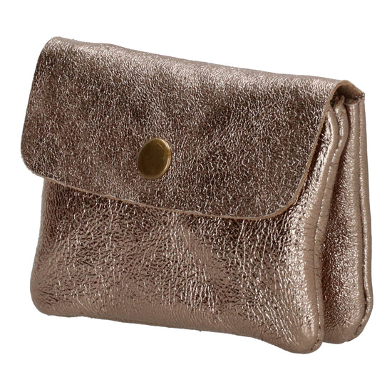 Lederbörse Mini 11x7,5cm in Bronze-Metallic mit Druckknopf - leder-accessoires.com