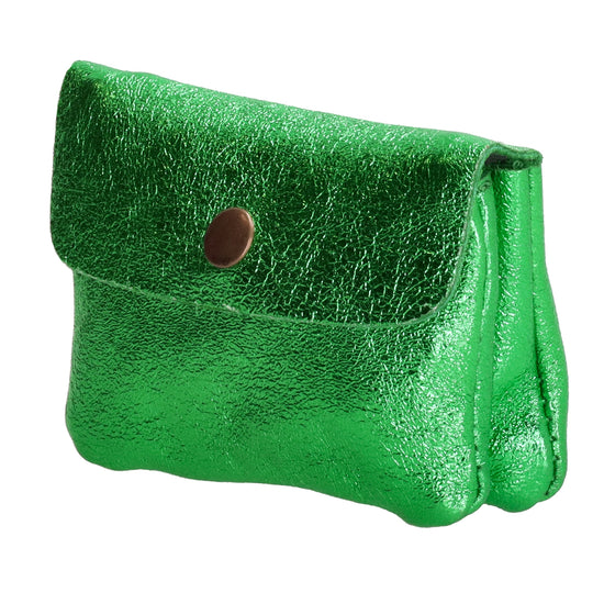 Lederbörse Mini 11x7,5cm in Grün-Metallic mit Druckknopf - leder-accessoires.com