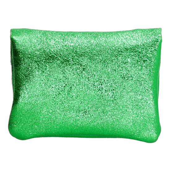 Lederbörse Mini 11x7,5cm in Grün-Metallic mit Druckknopf - leder-accessoires.com